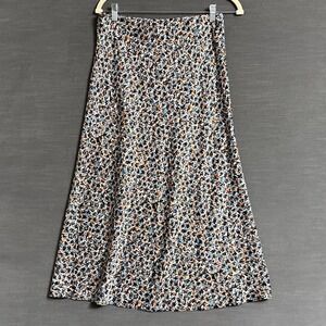 Loft Ann Taylor Slip Skirt S Blur Orange Floral Midi A Line Classic Career Work
